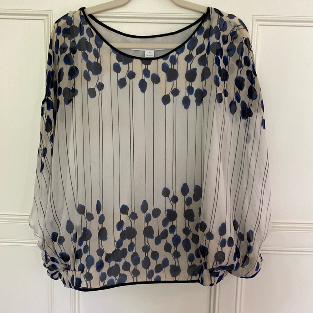 Diane von Furstenberg blue and white silk shirt with liner size S